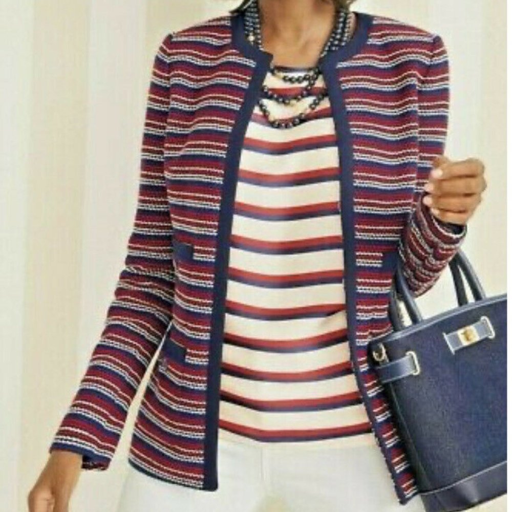 Talbots striped tweed blazer red white blue SP